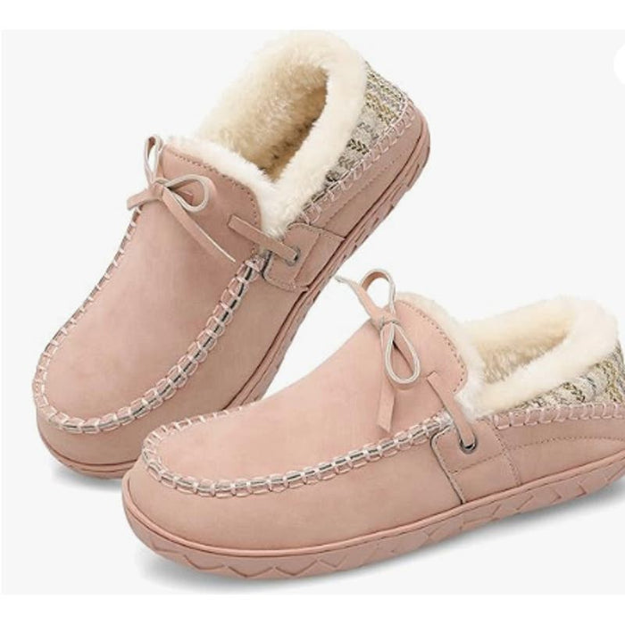 Lefflow Moccasin Shoes Women Faux Fur Moccasins Slippers Pink Size 8.5