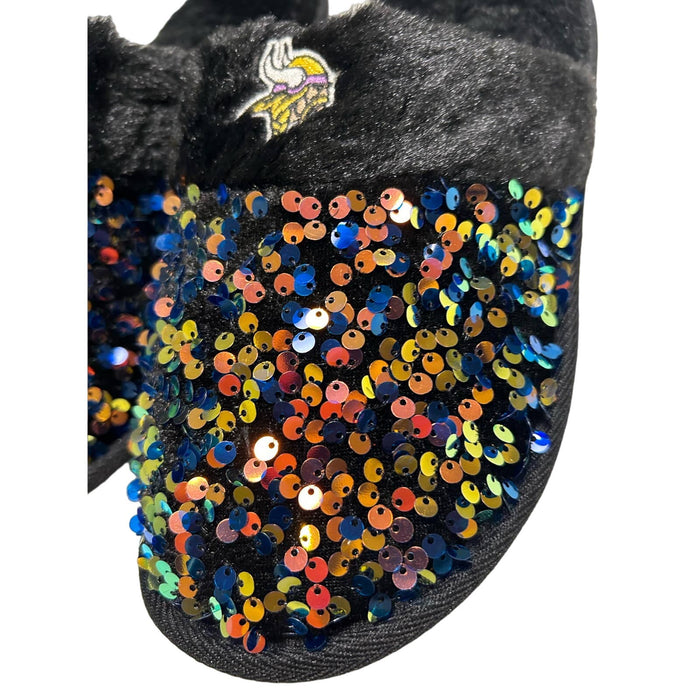 FOCO Women's NCAA Sequin Fashion Slippers Minnesota Vikings SZ L 9/10