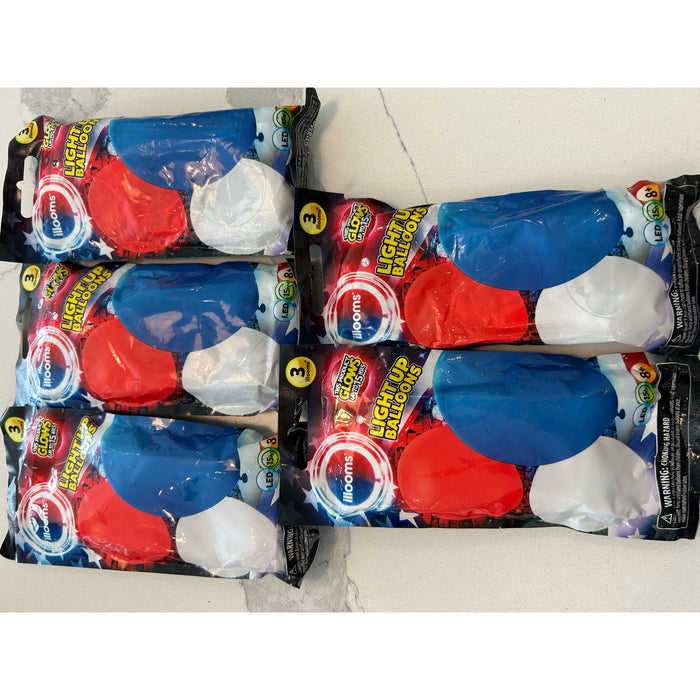 Illooms bundle of 5 packs Patriotic Light Up Balloons 15 Balloons Total