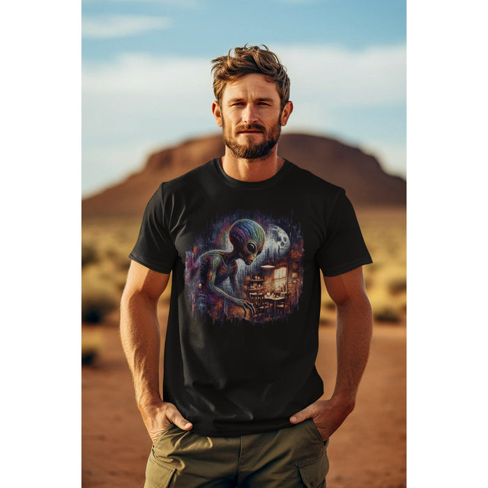 Cool Graphics. Trendy Tees. Bold Designs. Alien  T Graphic Short Sleeve TShirt Otherworldly Vigil Silent Visitors at Night