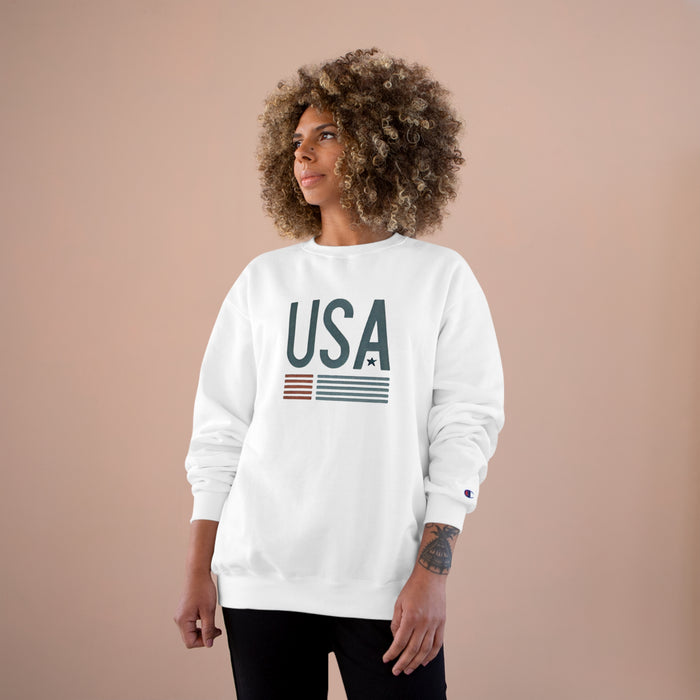 USA Champion Crewneck Sweatshirt: Classic Comfort with Eco-Friendly Warmth Patriotic Pride Labor Day Memorial Day Veterans Day Great Gift