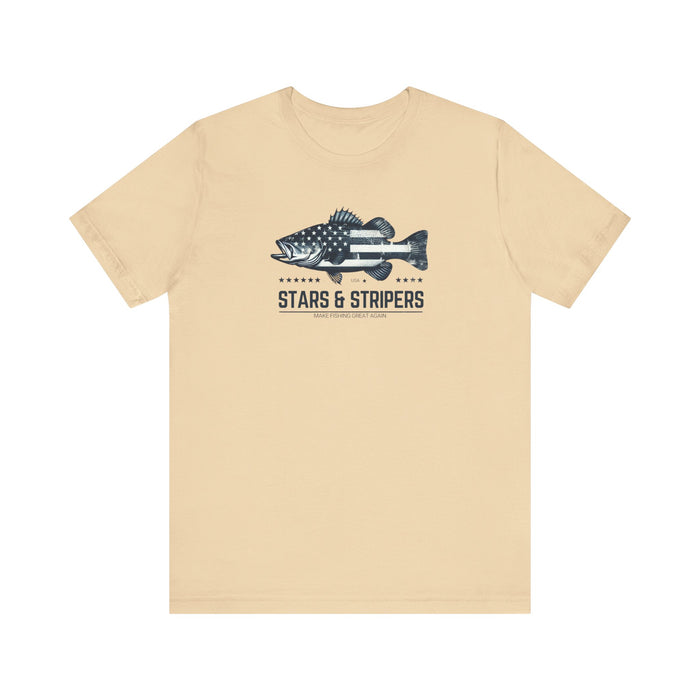 Patriotic Bass Fishing Stars & Stripers Jersey Short Sleeve Tee Soft Cotton Classic Nature Great Gift, Husband Gift, Wife Gift Fishing Shirt