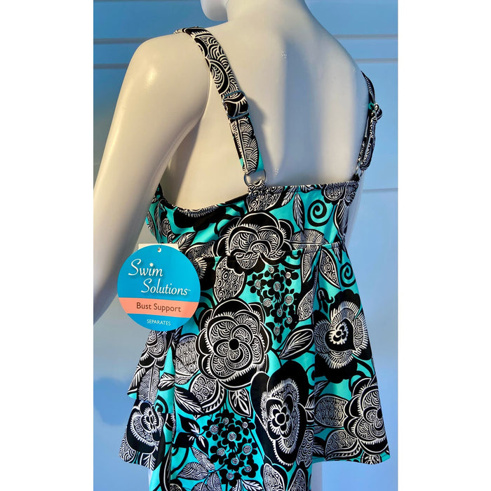 NEW SWIM SOLUTIONS Floral Swim Tankini Size 12 Stylish* Bust Support wom220