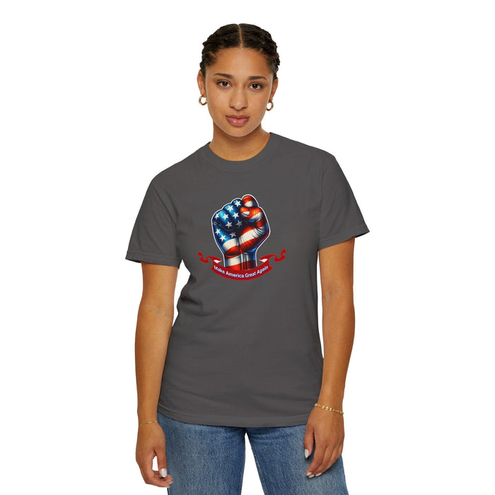 Make America Great Again Trump Fist T-Shirt  Bold Patriotic Statement Tee