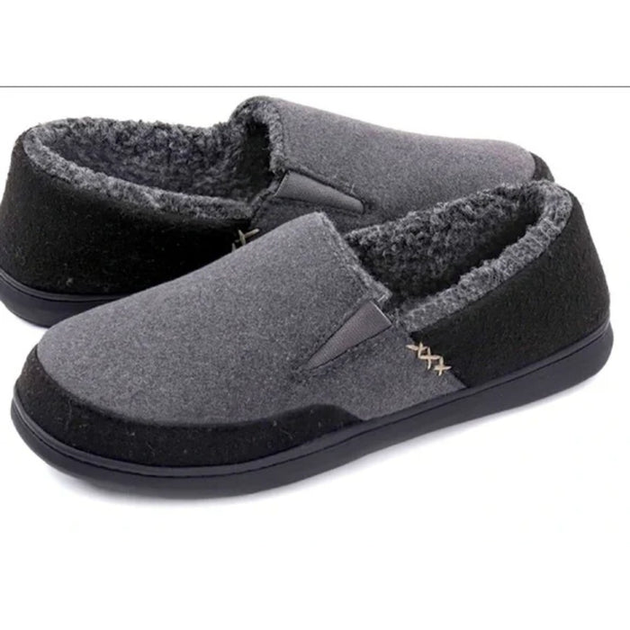 Zigzagger Men's Fuzzy Slippers, Size 13, Black/Gray - MSRP $29.99