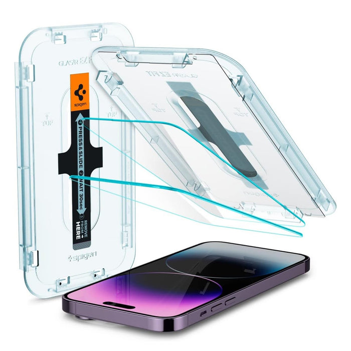 Spigen Glas.tR EZ Fit iPhone Screen Protector: 2 Pack, 9H Hardness, Easy Install