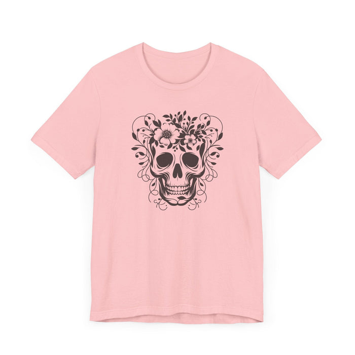 Floral Skull T-Shirt Design - Live Wild Skull with Flowers and Vines Graphic Tee Great Gift, Skateboarder Shirt, Rock and Roll Shirt, Rose