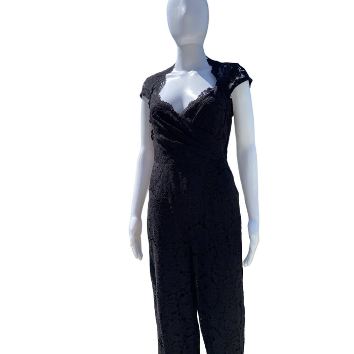 Marina Lace Cap Sleeve Tie Crop Jumpsuit - Size 6* Elegant Black Ensemble wom510