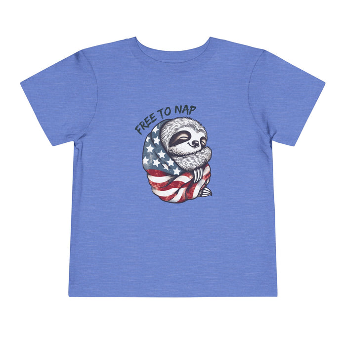 Most Adorable Patriotic Sloth Graphic Tee - Free To Nap! Toddler T-Shirt 4th of July, Memorial Day, Labor Day