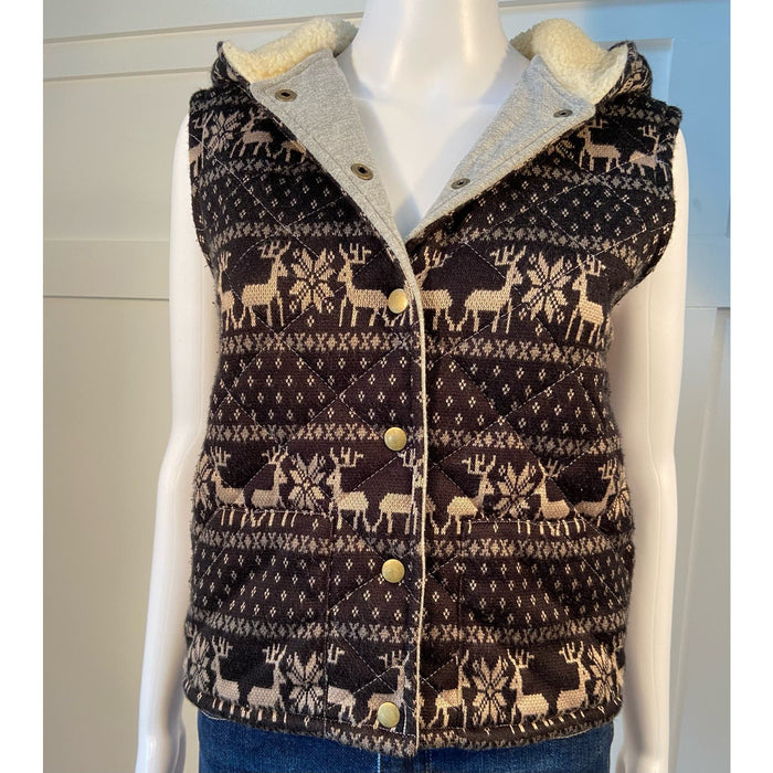 Vintage-Inspired Free People Fleece * Lined Hooded Vest - Cozy Preowned w2006