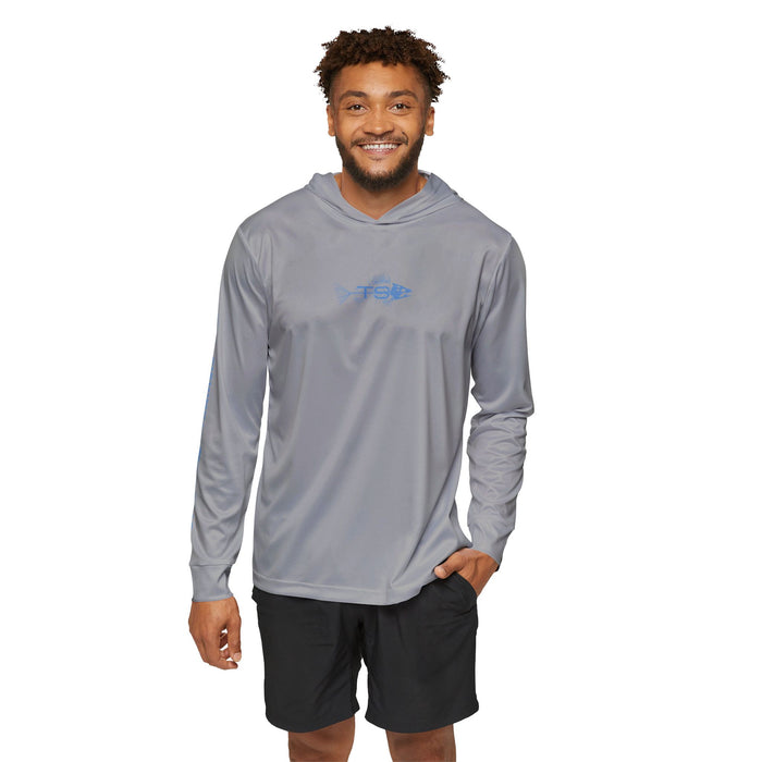 Deep Blue Offshore Fishing Unisex Performance Hoodie, 100% Polyester, Quick-Dry Activewear (GREY).