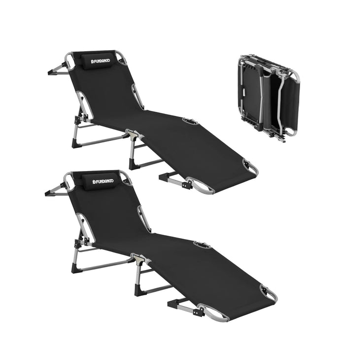 2 FUNDANGO Folding Outdoor Chaise Lounge Chair: 5-Position Adjustable, Portable