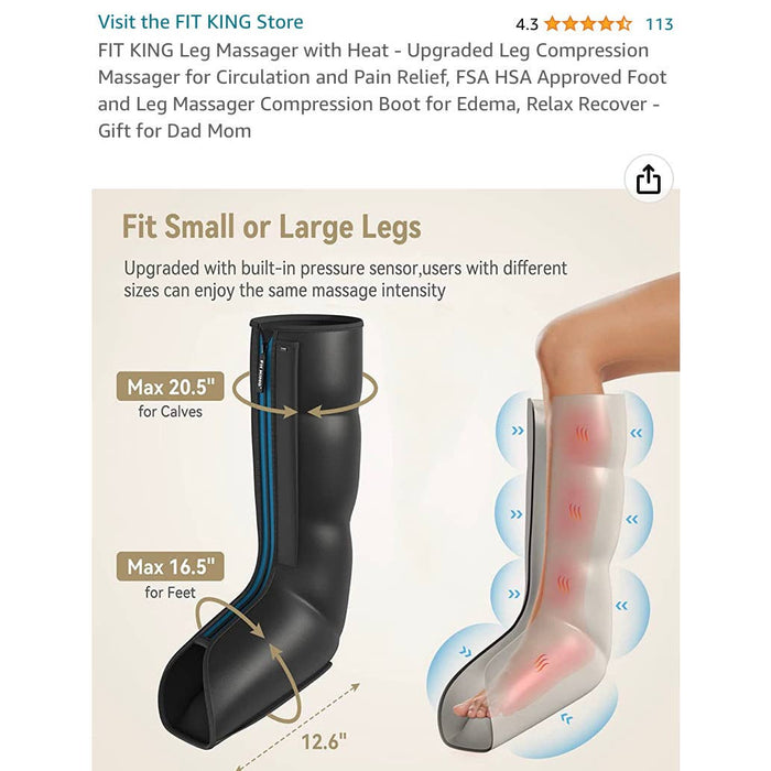 FIT KING Leg Massager With Heat Circulation Upgraded Full Leg/Foot Compression