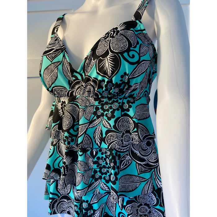 NEW SWIM SOLUTIONS Floral Swim Tankini Size 12 Stylish* Bust Support wom220