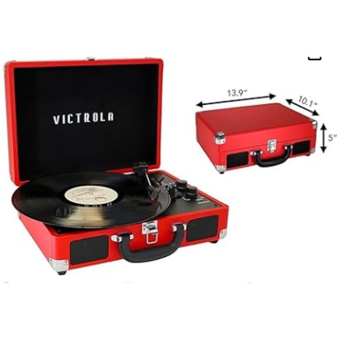 Victrola Vintage 3-Speed Bluetooth Suitcase Record Player Built-in Speakers Red