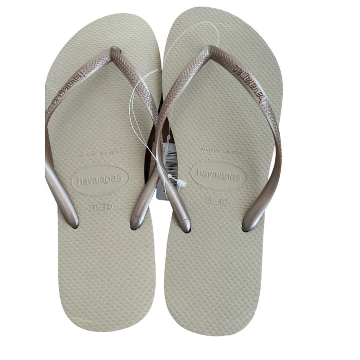 Havaianas Slim Flip Flops for Women: Sand Grey/Golden, SZ 11/12, Iconic Comfort