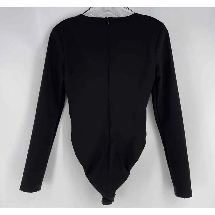 ZARA Black Ribbon Tie Front V-Neck Bodysuit, Size L * wom260