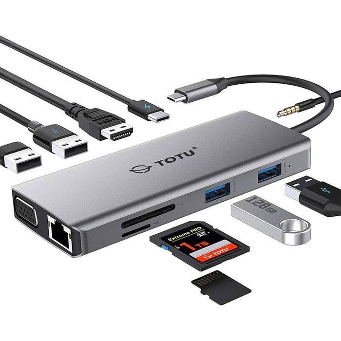 TOTU 11-in-1 USB C Hub Adapter with Ethernet and 4K USB, Open Box - Hub Only