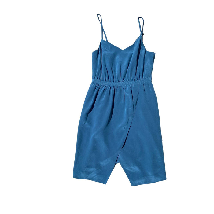Madewell 100% Silk Sandstar Mini Dress Size 00 Teal Blue Adjustable