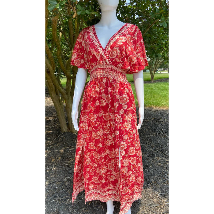 Angies Red Floral Printed Maxi Dress Bohemian Elegance for Spring* Size MED WD46