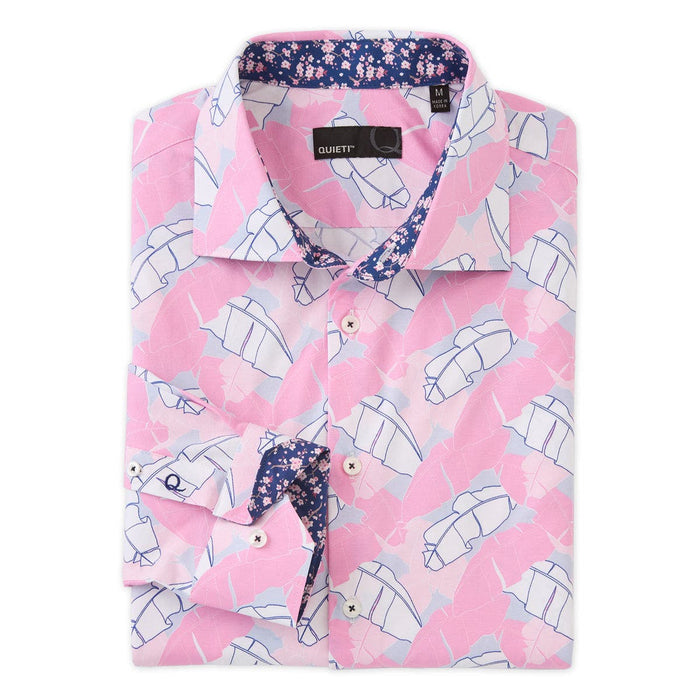 Quieti Leaves Print Stretch Long-Sleeve Woven Shirt (Medium) * men982