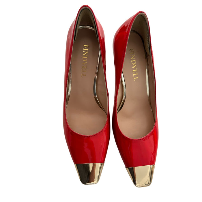 Findvell Red High Heels: Square Toe Stiletto Pumps, Sexy Kitten Heels, SZ 5.5