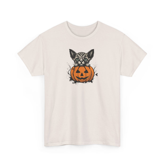 Happy Halloween Cat and Jack-o'-lantern Unisex Heavy Cotton Tee Holiday Tshirt Mom Gift Girlfriend Gift Sister Gift Cat Tshirt