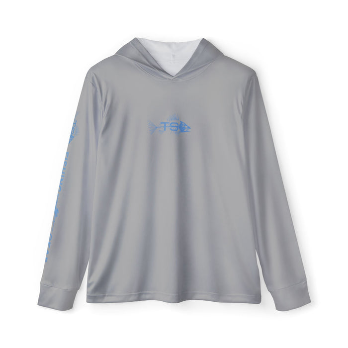 Deep Blue Offshore Fishing Unisex Performance Hoodie, 100% Polyester, Quick-Dry Activewear (GREY).