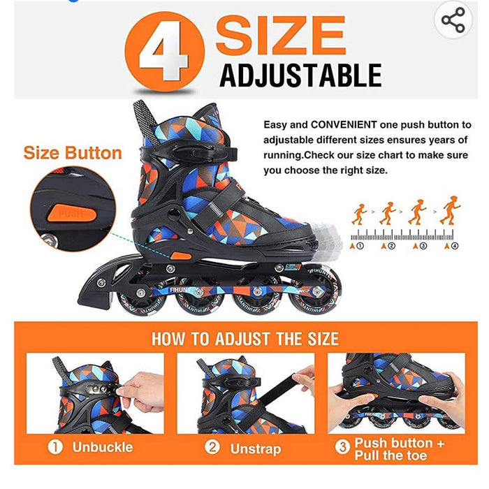 Fihuny Adjusable In-line Skates SZ 4-7  LED