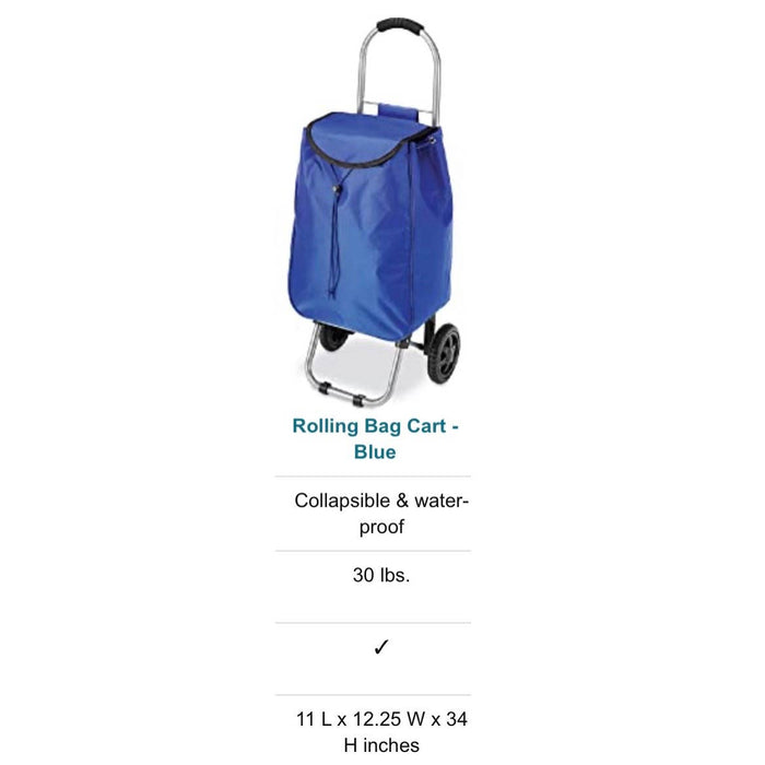 Whitmor lightweight BLUE Rolling Bag Cart