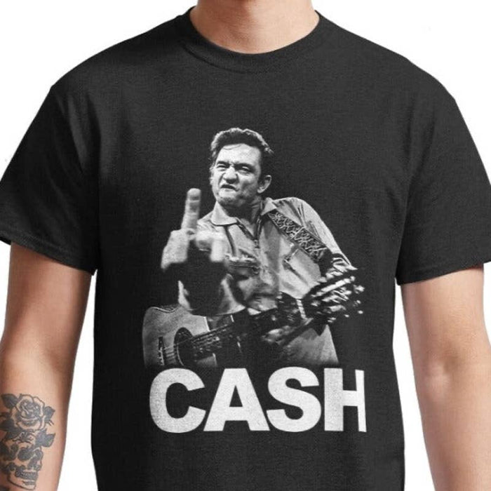 Johnny Cash Middle Finger Graphic Crewneck Tee Tshirt SZ M