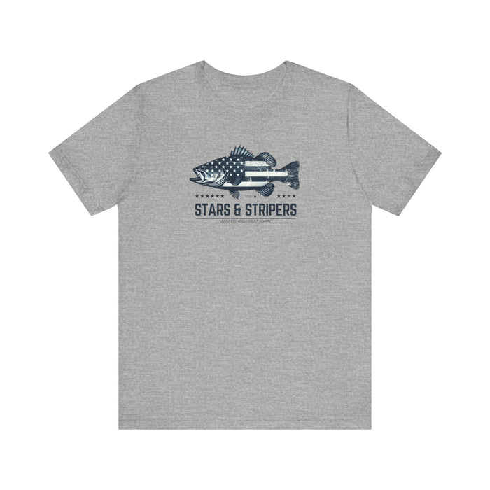 Patriotic Bass Fishing Stars & Stripers Jersey Short Sleeve Tee Soft Cotton Classic Nature Great Gift, Husband Gift, Wife Gift Fishing Shirt