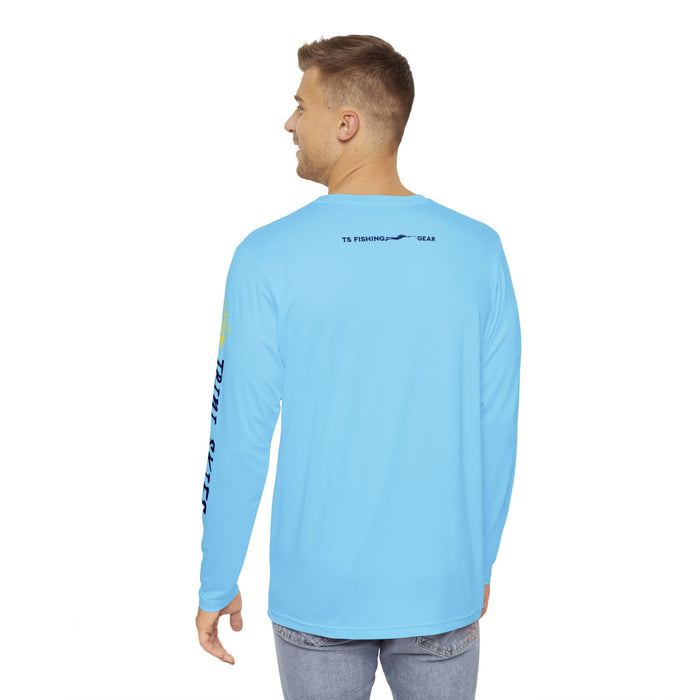 Yellowfin Tuna Fishing Long Sleeve Shirt, Unisex 100% Polyester Performance Gear (BLUE)