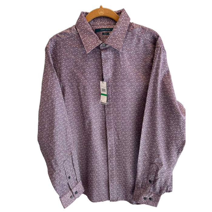 Perry Ellis Men's Purple Print Long Sleeve Fitted Button down Shirt * L - M1300