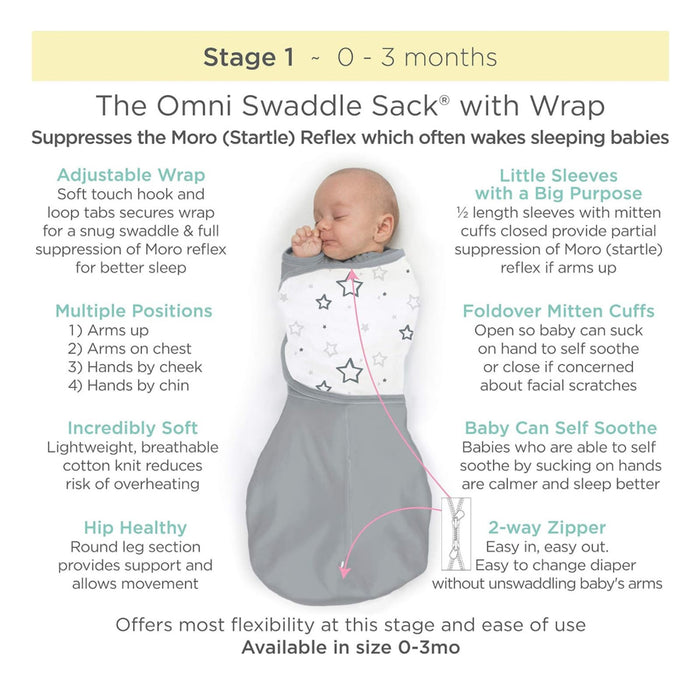 Amazing Baby 6-way Omni Swaddle Sack with Wrap - Small, 0-3 Months * Baby101