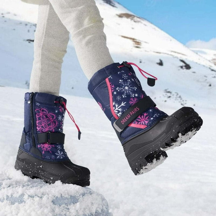 DREAM PAIRS Big Kids  Mid Calf Waterproof  Snow Boots , Navy/Fuchsia, Size 2