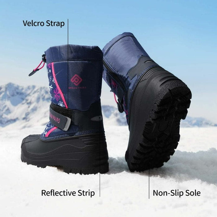 DREAM PAIRS Big Kids  Mid Calf Waterproof  Snow Boots , Navy/Fuchsia, Size 2