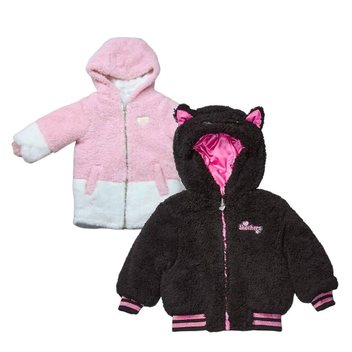 "Skechers Baby Girls' Heavy Sherpa Jacket, Pink/White, Size 3T" K21 *