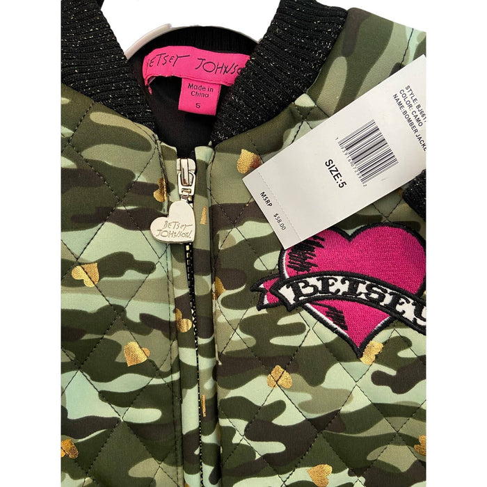 "Betsey Johnson XO Girls Camo Camp Bomber Jacket - Size 5"  K18 *