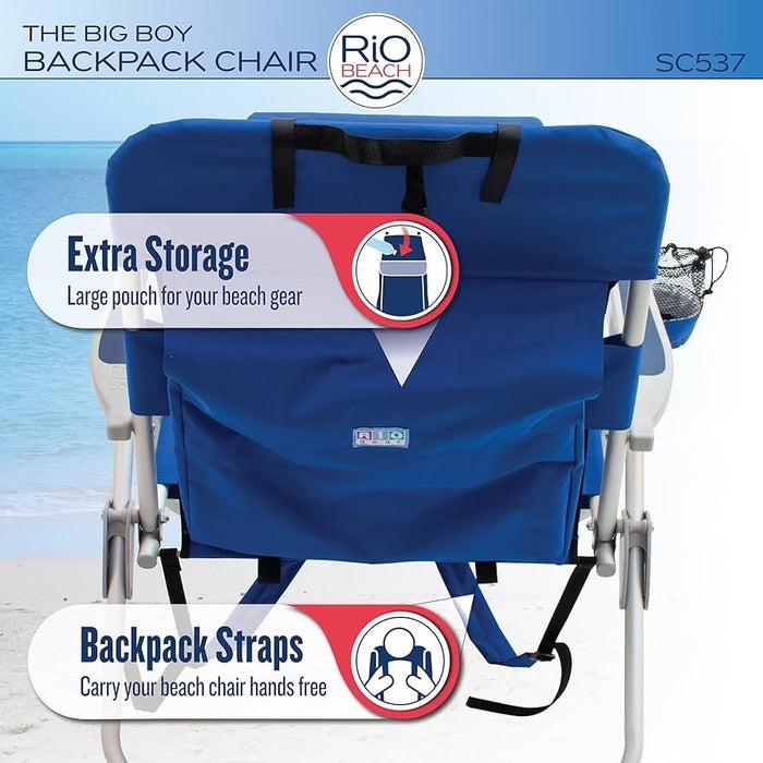 RIO Beach Big Boy 4-Position Backpack Chair: High Seat, Extra Wide, 300 lbs