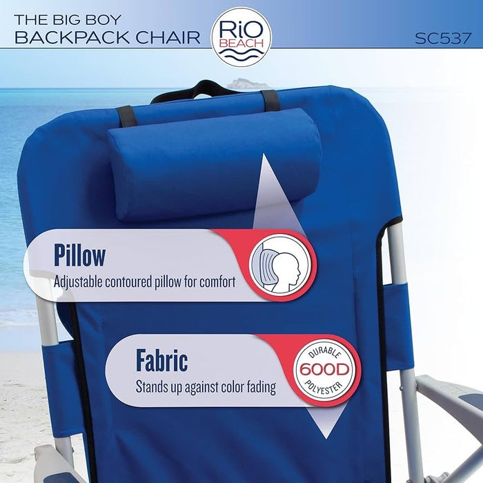 RIO Beach Big Boy 4-Position Backpack Chair: High Seat, Extra Wide, 300 lbs