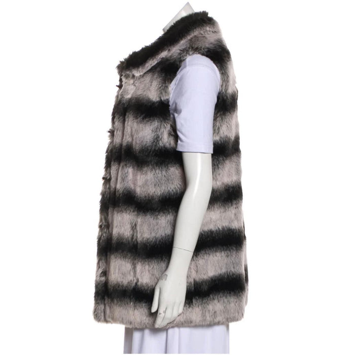 Rachel Zoe Faux Fur Striped Vest - Size Large - Vintage Inspired WC30