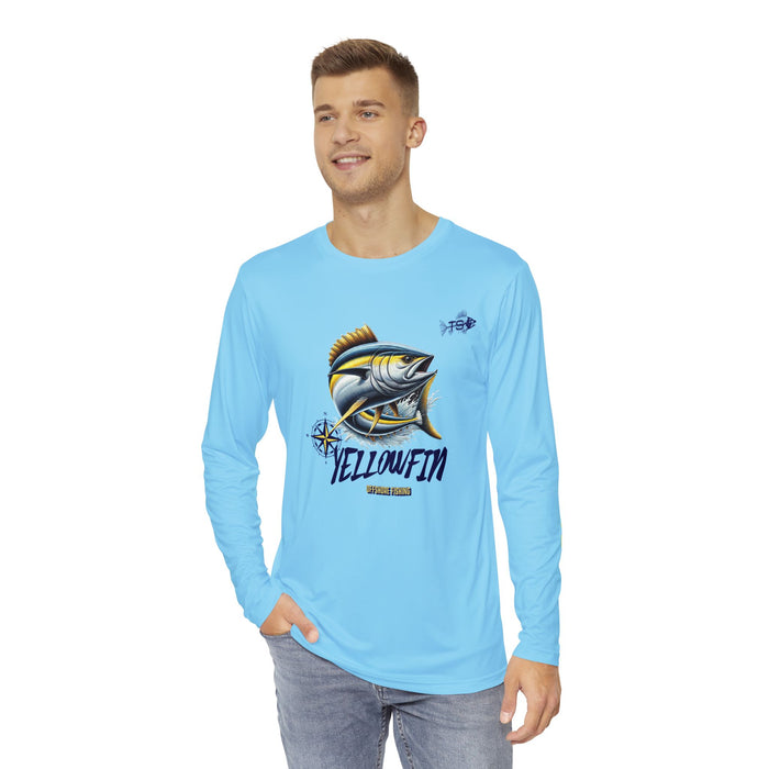 Yellowfin Tuna Fishing Long Sleeve Shirt, Unisex 100% Polyester Performance Gear (BLUE)