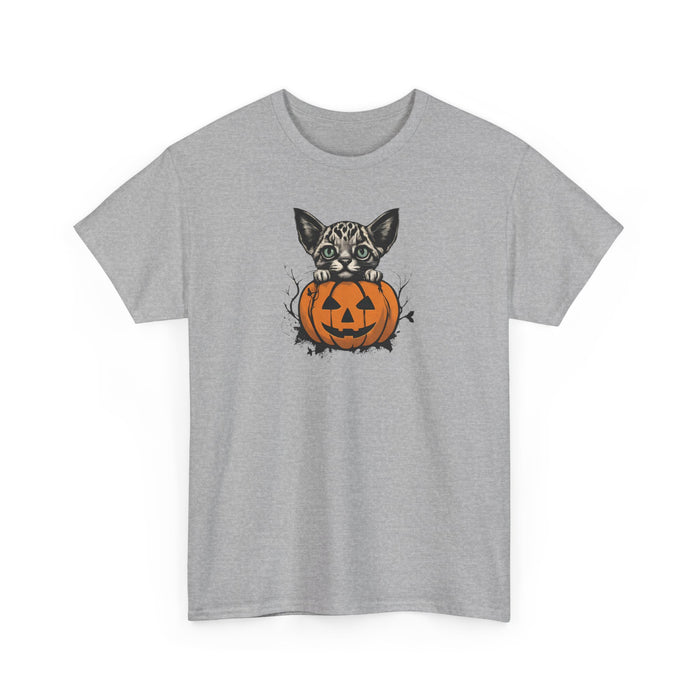 Happy Halloween Cat and Jack-o'-lantern Unisex Heavy Cotton Tee Holiday Tshirt Mom Gift Girlfriend Gift Sister Gift Cat Tshirt