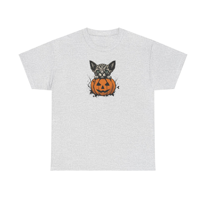 Happy Halloween Cat and Jack-o'-lantern Unisex Heavy Cotton Tee Holiday Tshirt Mom Gift Girlfriend Gift Sister Gift Cat Tshirt