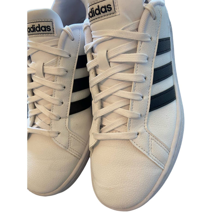 "Adidas Women's Grand Court White Black Tennis Shoes - Size 9, Lace-Up Sneakers, Preowned"