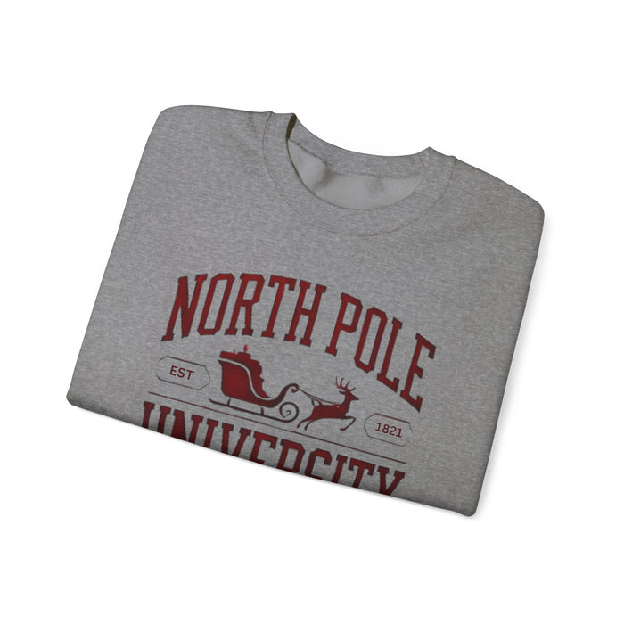 North Pole University Graphic Varsity Merry Christmas Sweatshirt Heavy Blend Crewneck