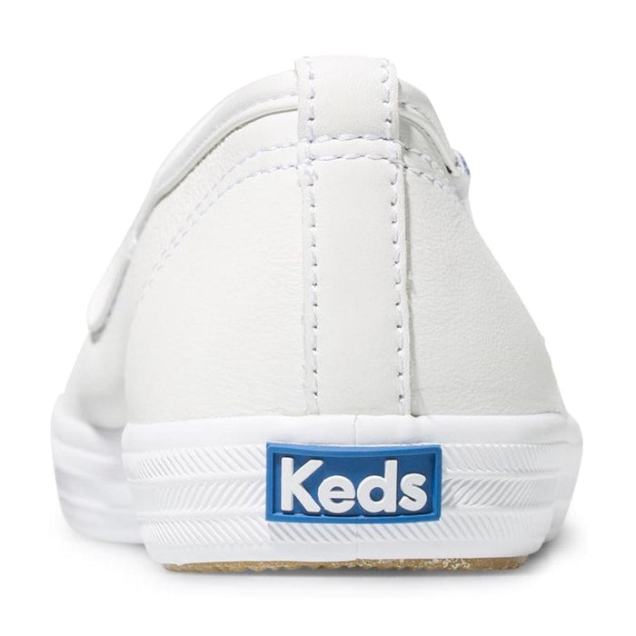 Keds Women's Champion Slip-On Sneaker, White Leather, 9 Wide, Classic Comfort