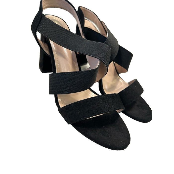 Trary Women's Chunky Heels: Open Toe Strappy Sandals, Elastic Ankle Strap, SZ 10