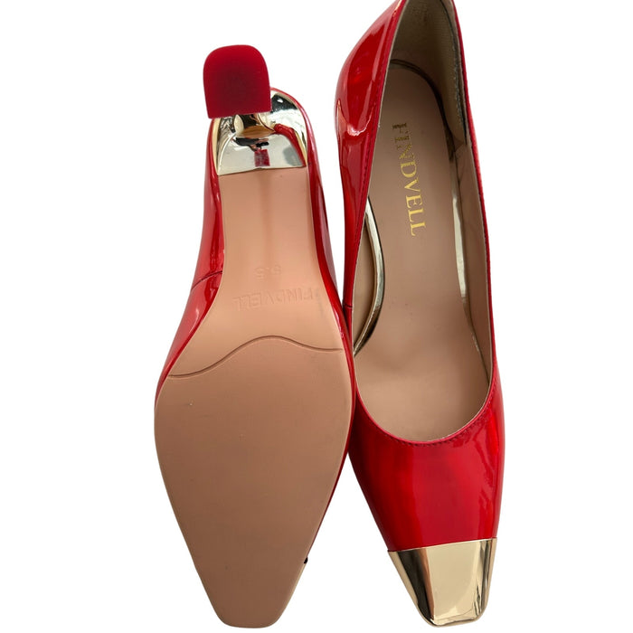 Findvell Red High Heels: Square Toe Stiletto Pumps, Sexy Kitten Heels, SZ 5.5